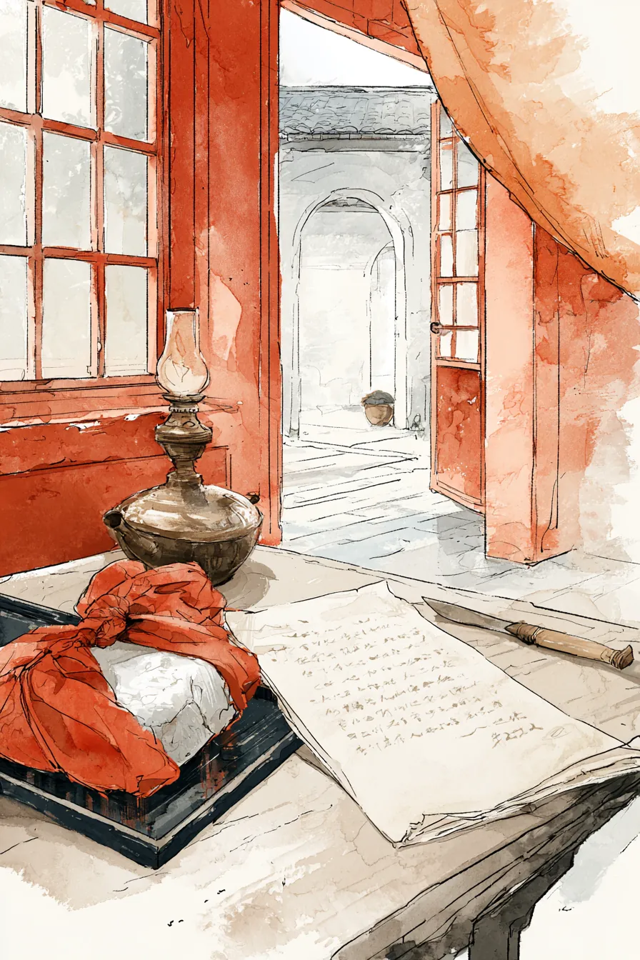Anaxa's caravanserai office at the Western Market at midday — a Hexi-circuit silver ingot of unusual purity wrapped in P