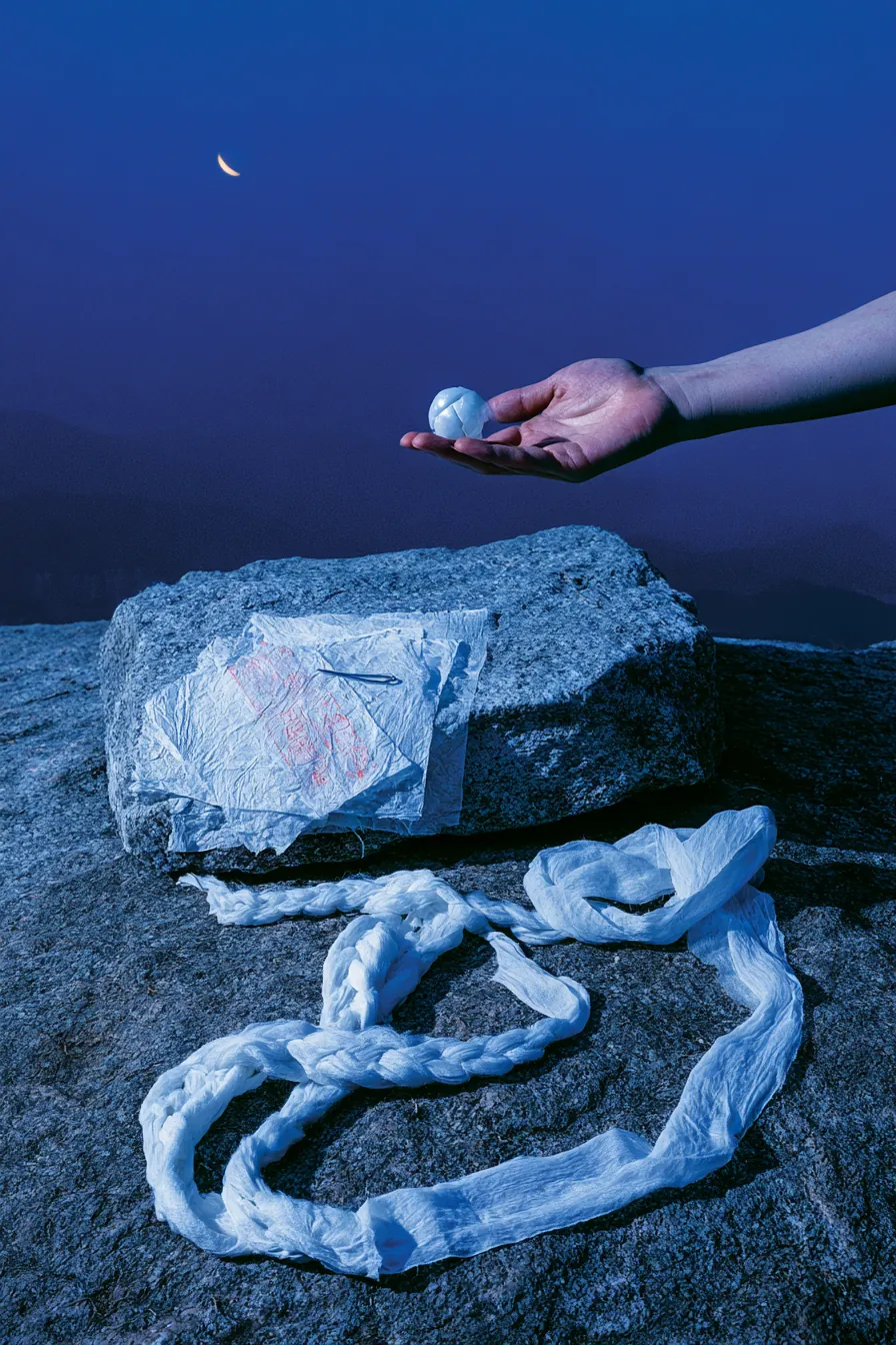 2026, Inwangsan Seonbawi rocks at 6:15 a.m. pre-dawn: granite cap above the slope under cold winter sky, the half-split 