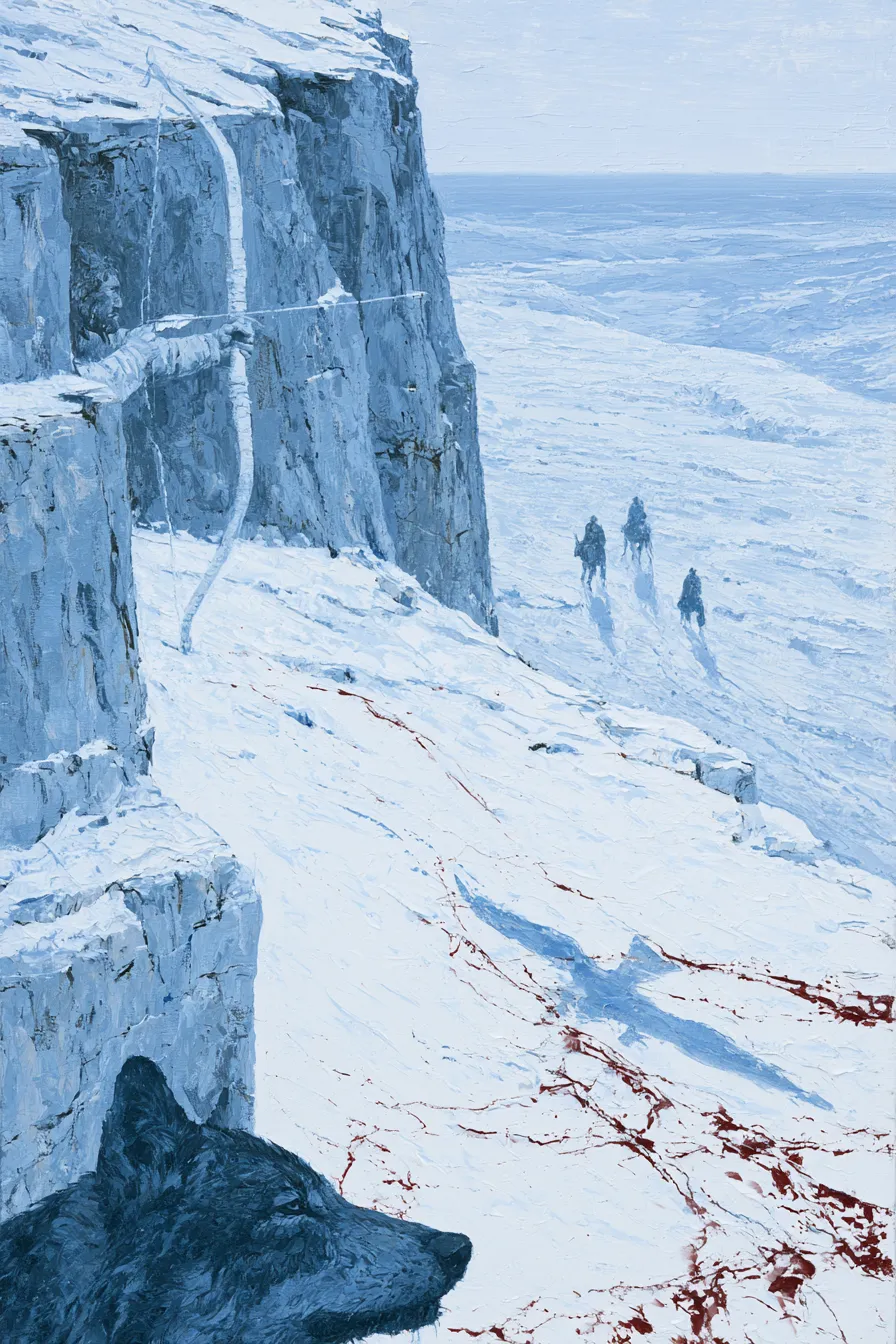 A ridge at sunset — a strung bow held at full draw, the arrow-head and the archer's wrist the only pale element against 